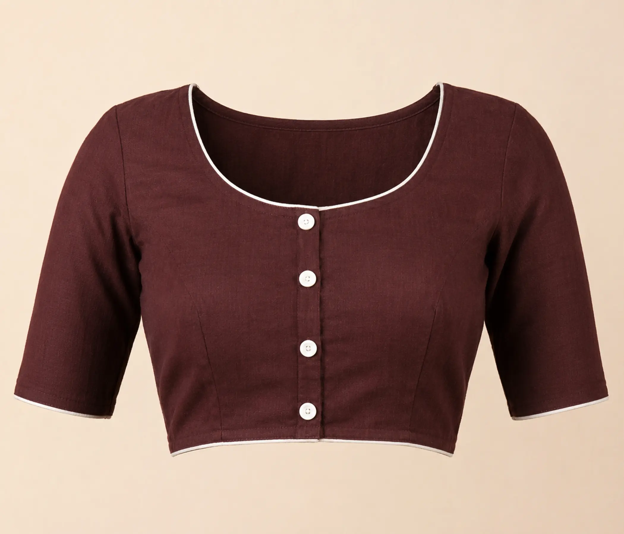 Coffee Brown Blouse Back Design with Hand-Painted Art